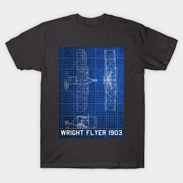 Blueprint of Wright  Flyer 1903 T-Shirt by Geoji 